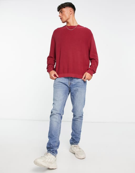 ASOS DESIGN lightweight oversized rib sweater in dark red