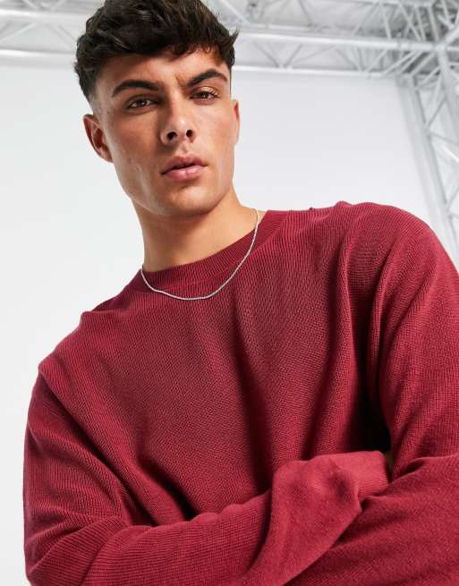 ASOS DESIGN lightweight oversized rib sweater in dark red