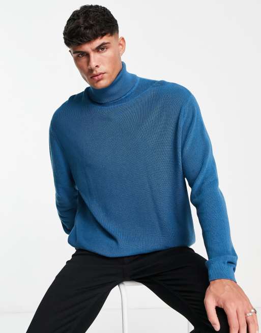 ASOS DESIGN lightweight oversized rib turtle neck sweater in teal