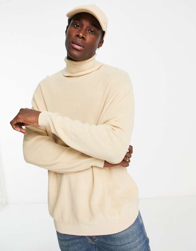 ASOS DESIGN lightweight oversized ribbed turtle neck sweater in beige