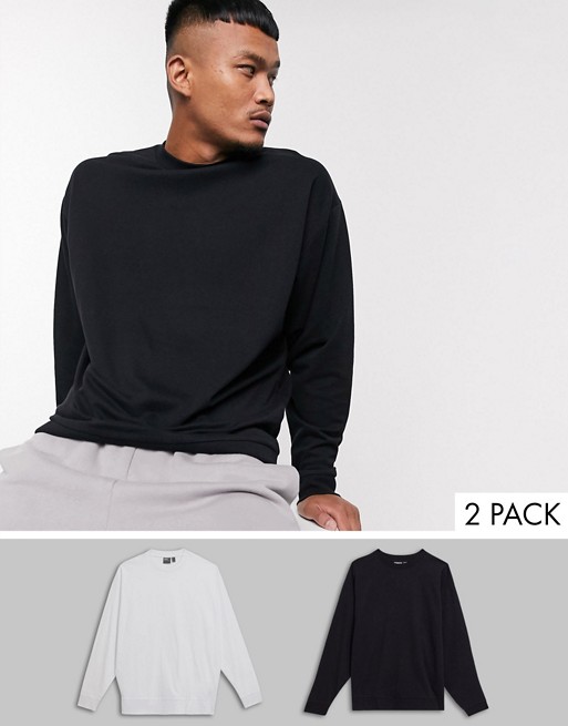 ASOS DESIGN lightweight oversized sweatshirt 2 pack black / white