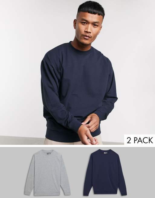 ASOS DESIGN lightweight oversized sweatshirt 2 pack grey marl navy