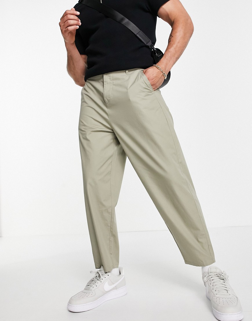 ASOS DESIGN lightweight oversized tapered pants in beige-Neutral