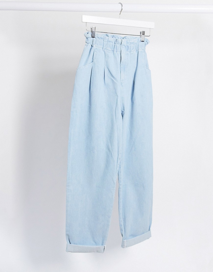 ASOS DESIGN Lightweight paperbag waist jeans in lightwash-Blue