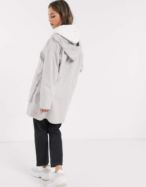 ASOS DESIGN lightweight parka in washed grey, 2 of 4