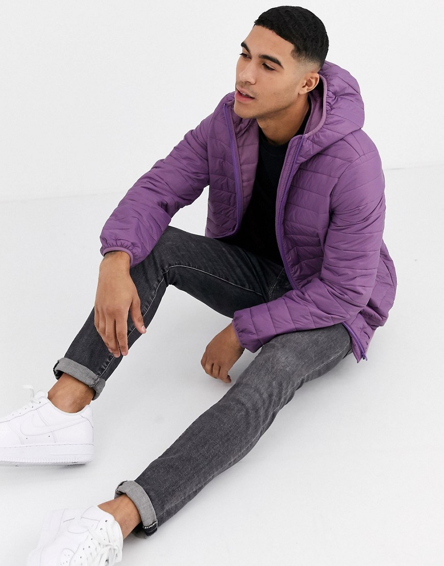 ASOS DESIGN lightweight puffer jacket with hood in purple