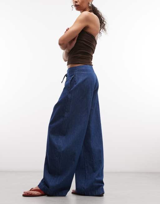ASOS DESIGN lightweight pull on barrel trouser in darkwash, 2 of 5