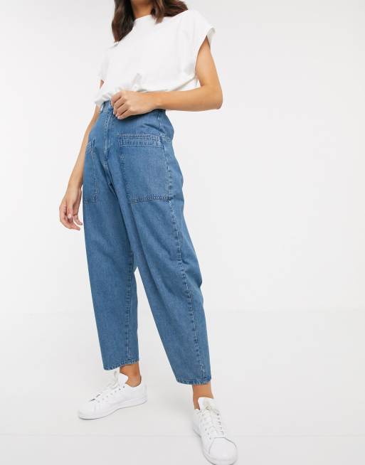 ASOS DESIGN lightweight pull on boyfriend jean in blue | ASOS