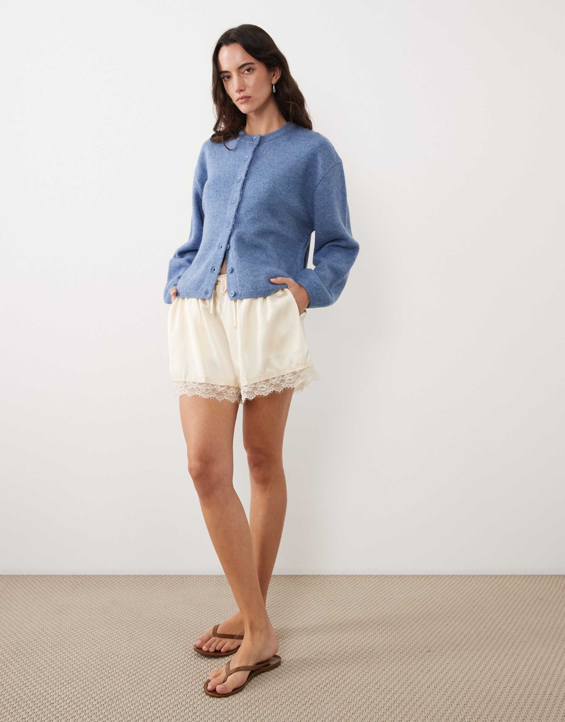 asos design lightweight relaxed cardigan in blue