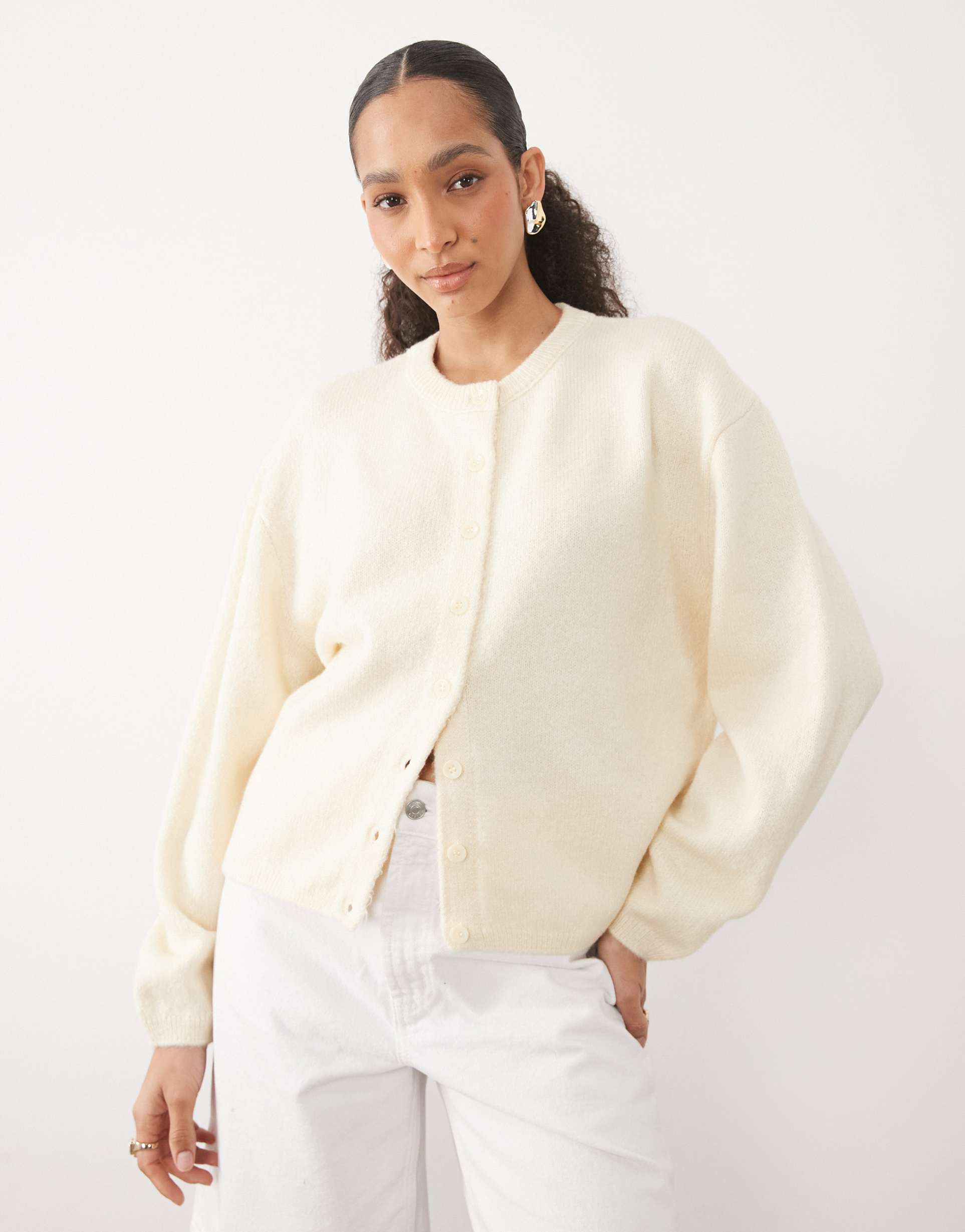 asos design lightweight relaxed cardigan in cream