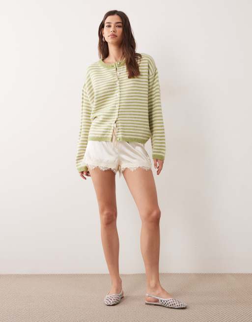 ASOS DESIGN lightweight relaxed cardigan in pistachio and white stripes, 2 of 4