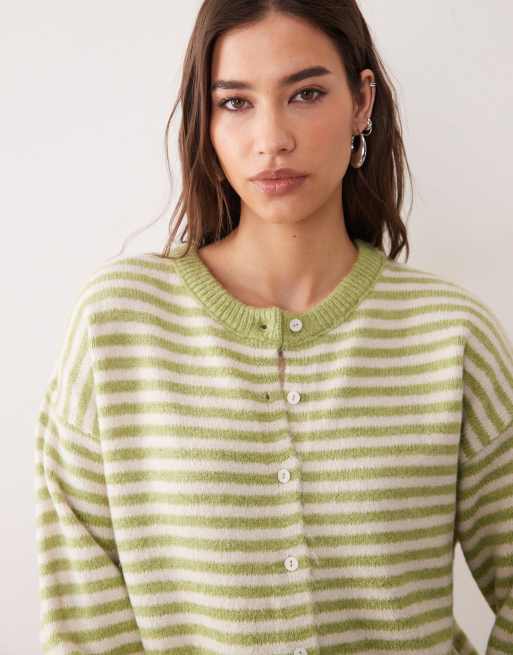ASOS DESIGN lightweight relaxed cardigan in pistachio and white stripes, 3 of 4