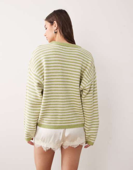 ASOS DESIGN lightweight relaxed cardigan in pistachio and white stripes, 4 of 4