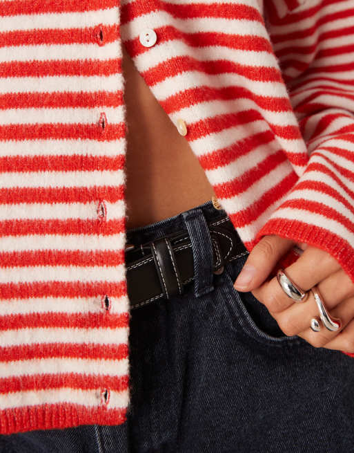 ASOS DESIGN lightweight relaxed cardigan in red and white stripe, 2 of 4