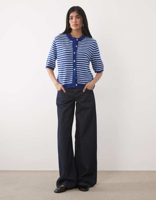 ASOS DESIGN lightweight relaxed short sleeve cardigan in cobalt