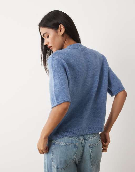 ASOS DESIGN lightweight relaxed short sleeve cardigan in light blue, 4 of 4