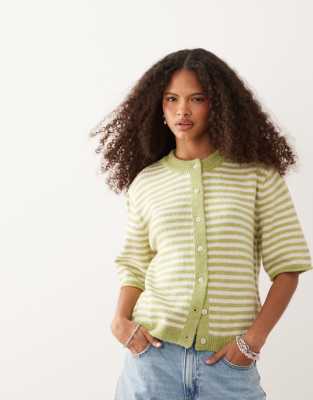 Asos Design Lightweight Relaxed Short Sleeve Cardigan In Multi