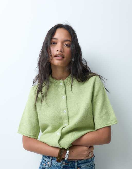 ASOS DESIGN lightweight relaxed short sleeve cardigan in pistachio, 5 of 5