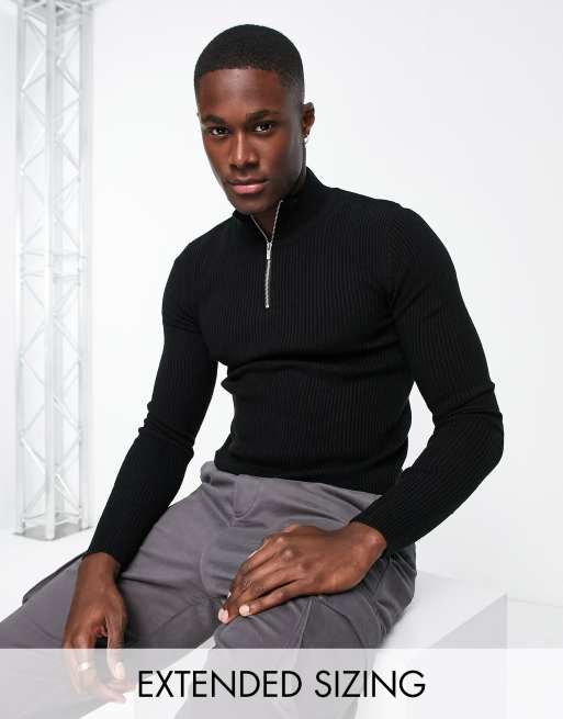 Mens half outlet zip black jumper