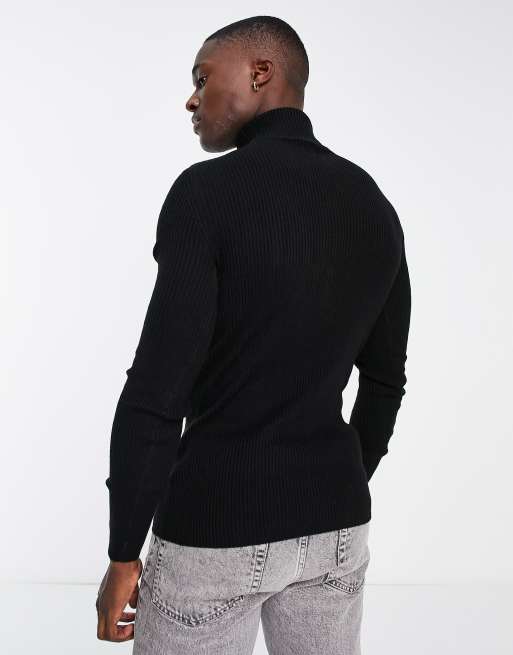 ASOS DESIGN lightweight rib jumper with roll neck in black | ASOS