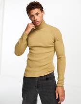 New Look ribbed muscle fit roll neck jumper in off white | ASOS