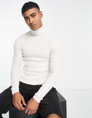 ASOS DESIGN lightweight rib jumper with roll neck in white - ASOS Price Checker