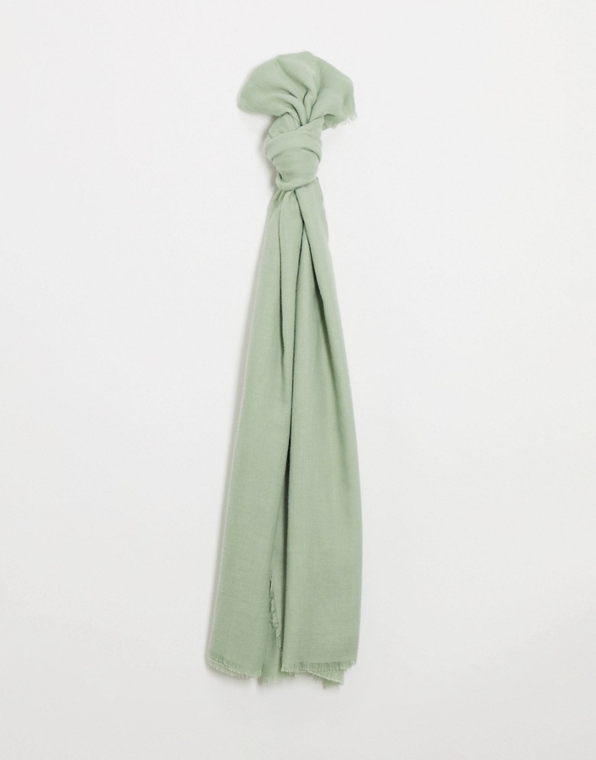 ASOS DESIGN LIGHTWEIGHT SCARF WITH RAW EDGE IN SAGE-GREEN