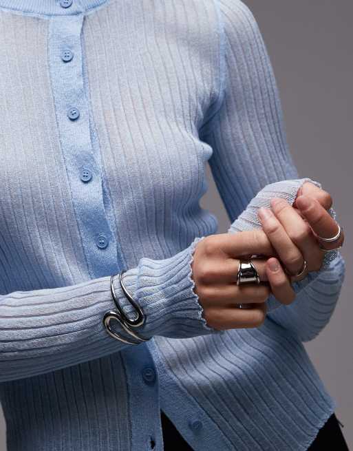 ASOS DESIGN lightweight sheer rib knit cardigan in blue | ASOS