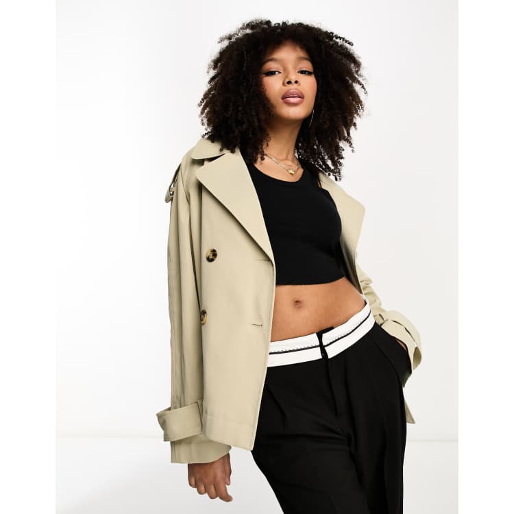 ASOS DESIGN lightweight short trench coat in light stone