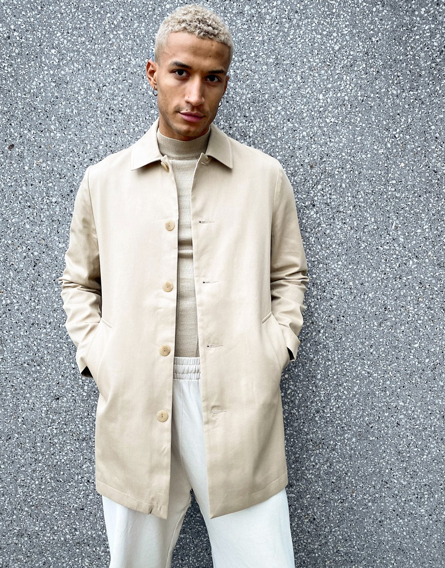 ASOS DESIGN lightweight single breasted trench coat in stone-Neutral