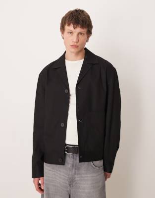 Asos Design Lightweight Textured Harrington Jacket In Black
