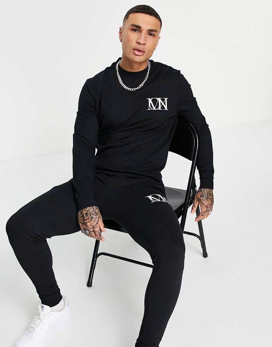 ASOS DESIGN lightweight tracksuit in black with logo text print-Blue