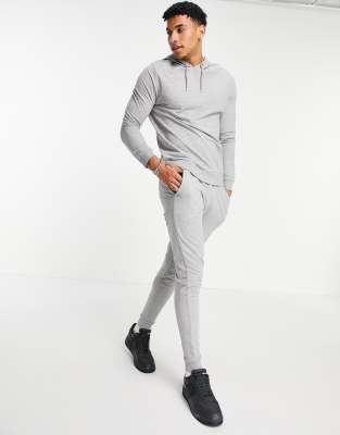 ASOS DESIGN lightweight tracksuit with hoodie and skinny sweatpants-Grey