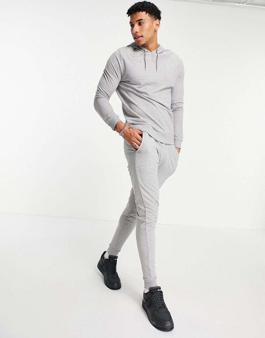 ASOS DESIGN lightweight tracksuit with hoodie and skinny sweatpants-Grey