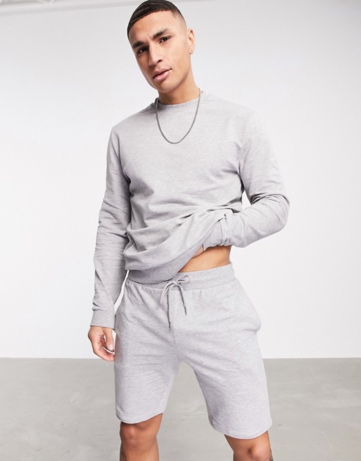ASOS DESIGN organic blend lightweight tracksuit with sweatshirt and skinny shorts in grey marl