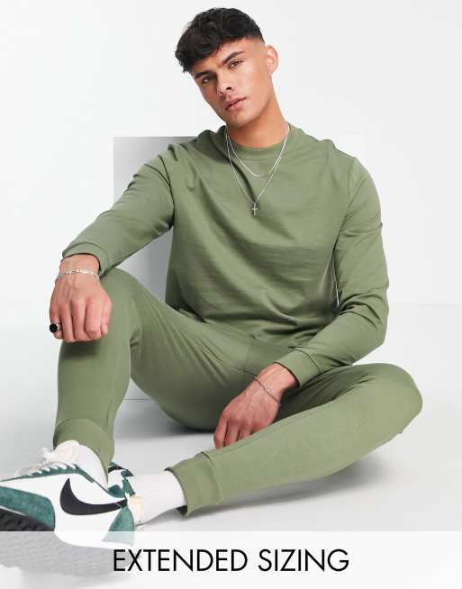 ASOS DESIGN lightweight tracksuit with sweatshirt and skinny trackies in khaki