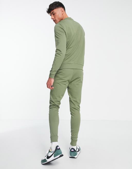 ASOS DESIGN lightweight tracksuit with sweatshirt and skinny trackies in khaki, 2 of 4