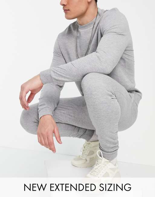 ASOS DESIGN lightweight tracksuit with sweatshirt & skinny sweatpants in  gray heather - GREY