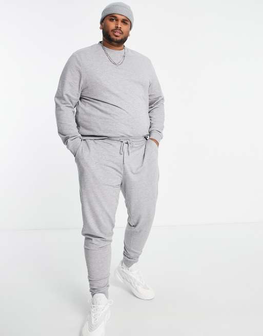 ASOS DESIGN lightweight tracksuit with sweatshirt skinny sweatpants in gray heather GREY