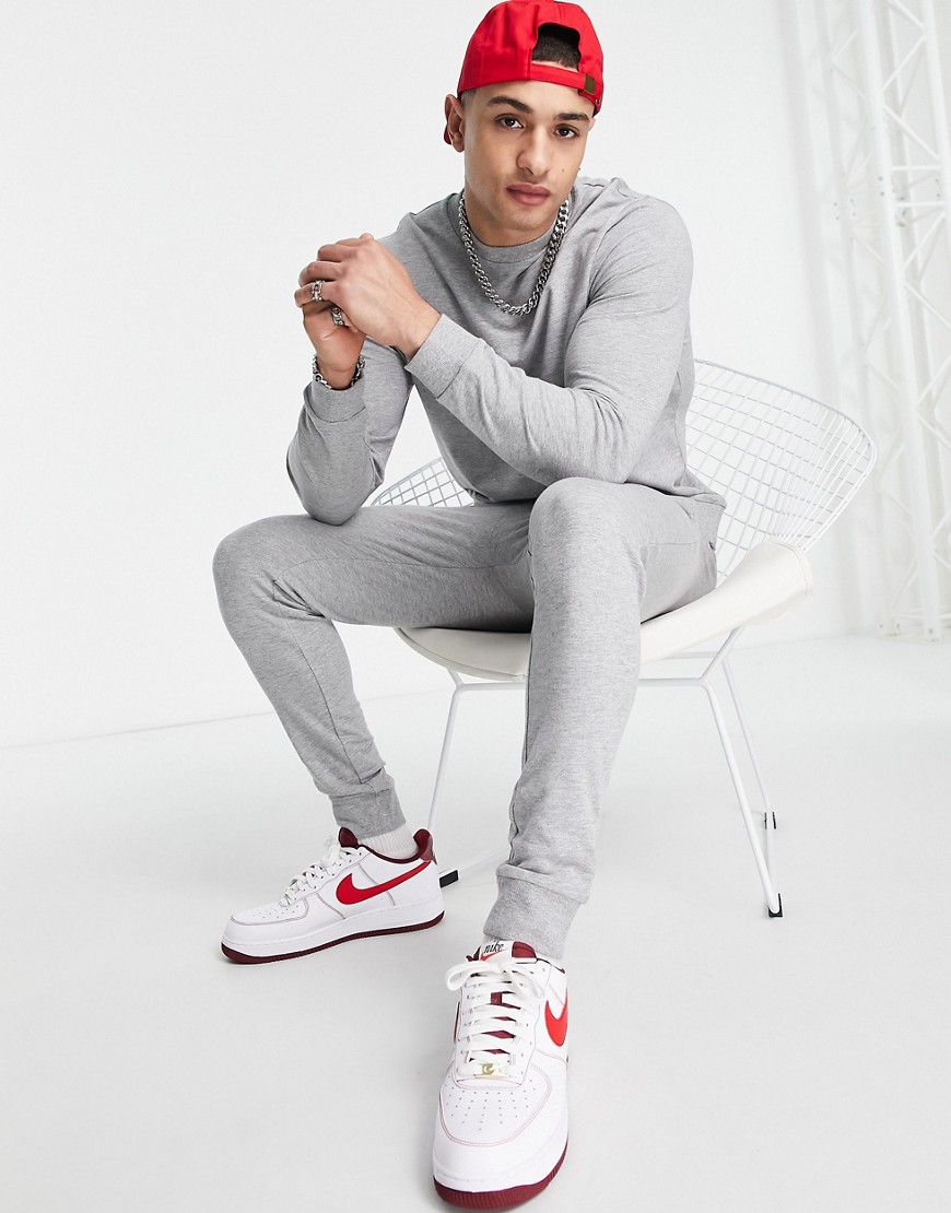 ASOS DESIGN lightweight tracksuit with sweatshirt & skinny sweatpants in gray heather-Grey