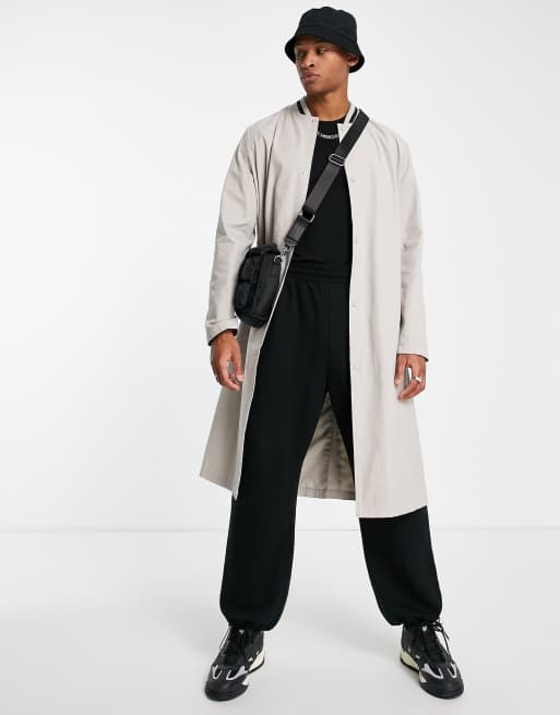 ASOS DESIGN lightweight trench coat with ribbed collar in stone
