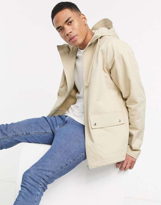 ASOS DESIGN lightweight utility jacket with hood in stone