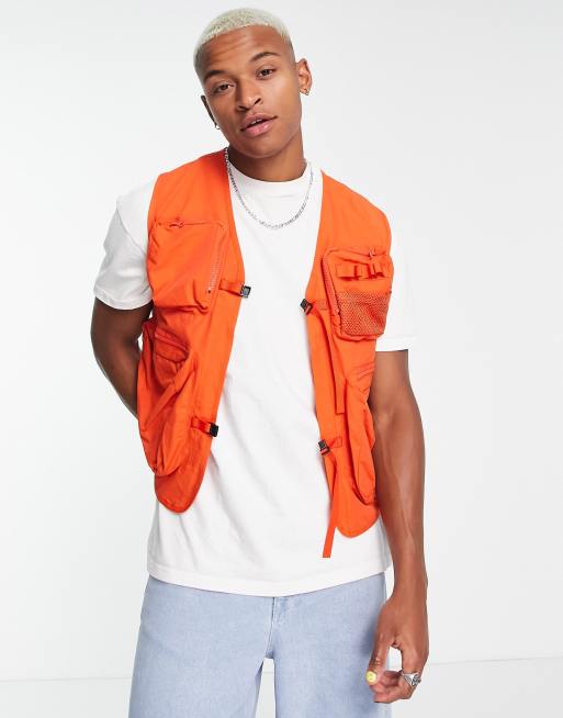 ASOS DESIGN lightweight utility vest with pockets in red