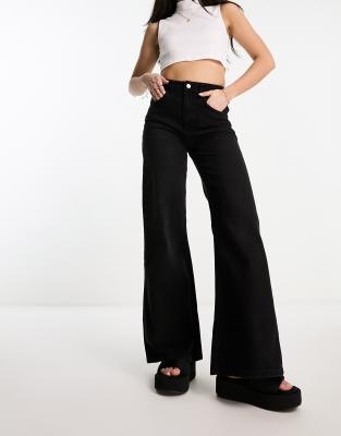 ASOS DESIGN lightweight wide leg jeans in black