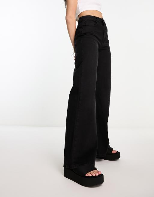 ASOS DESIGN lightweight wide leg jeans in black, 4 of 5