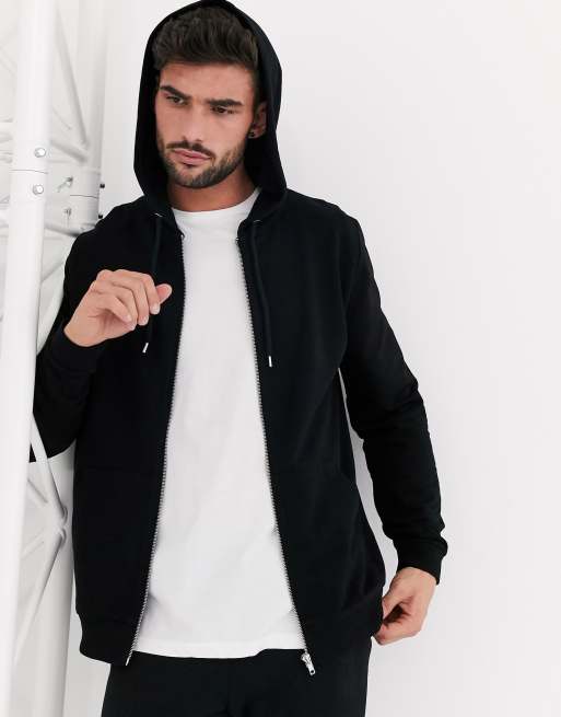 ASOS DESIGN lightweight zip up hoodie in black