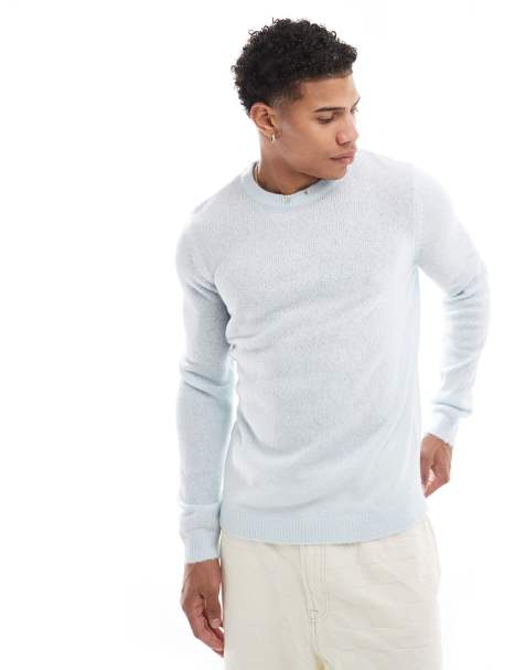 ASOS DESIGN ligthweight brushed knitted jumper in light blue - view 1