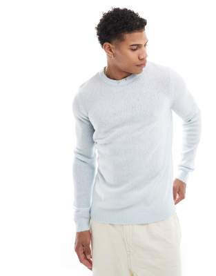 Asos Design Ligthweight Brushed Knitted Sweater In Light Blue