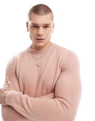 Asos Design Ligthweight Brushed Knitted Sweater In Pink