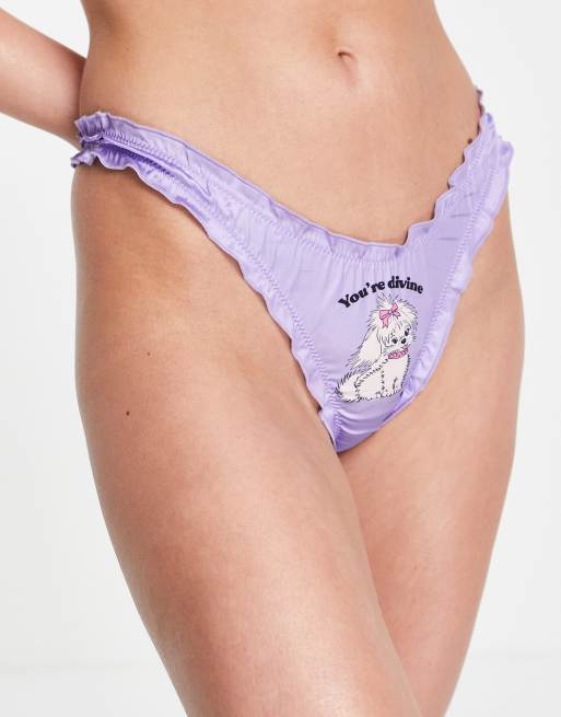 ASOS DESIGN Lil Pup satin frill brief